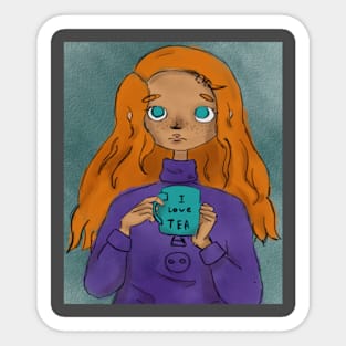 girl with tea Sticker